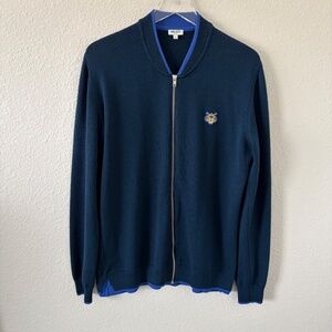 KENZO Paris Mens Tiger Crest XL Embroidered Wool Blend Cardigan Sweater Zip Up